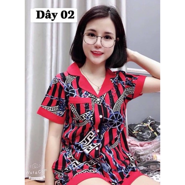 Bộ ngủ lụa cát hoạ tiết phối cổ