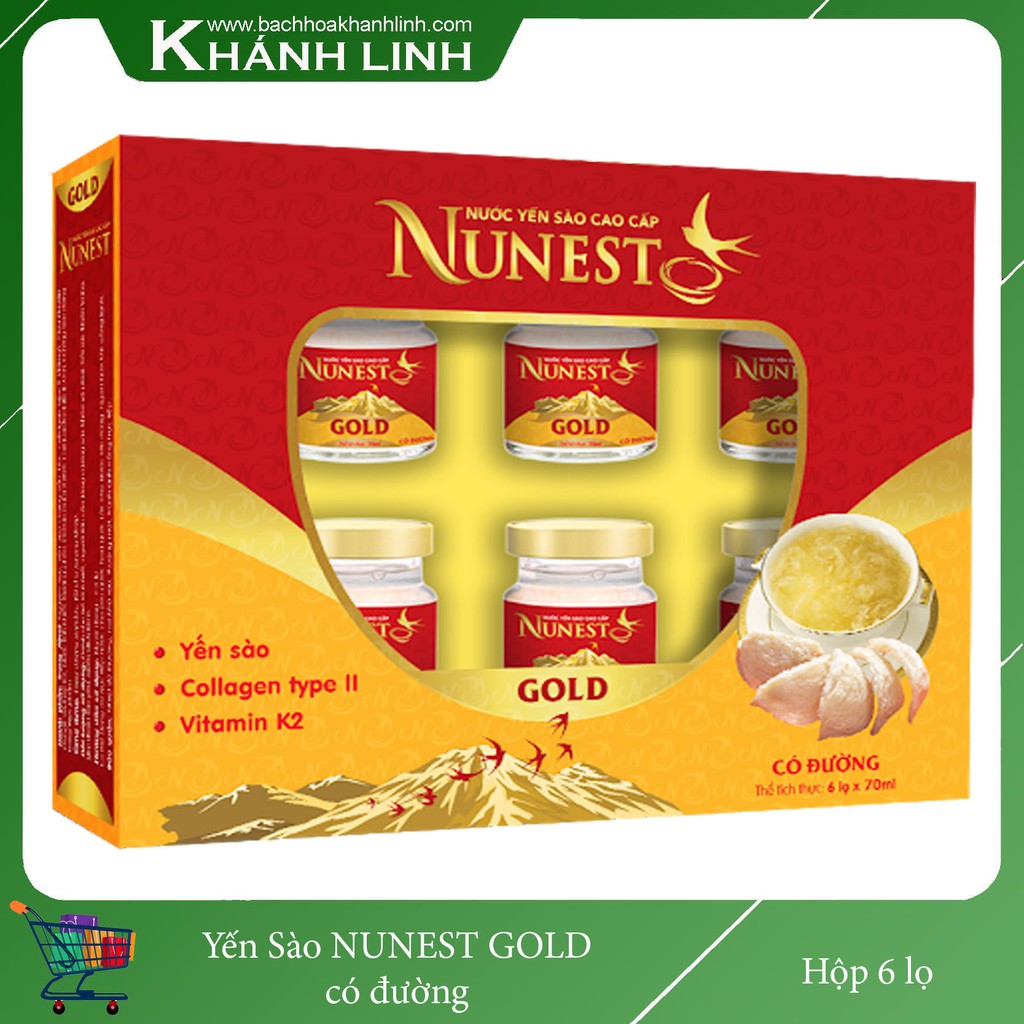 Yến Sào Nunest Gold collagen vitamin K2 có đường (6 lọ x 70ml)