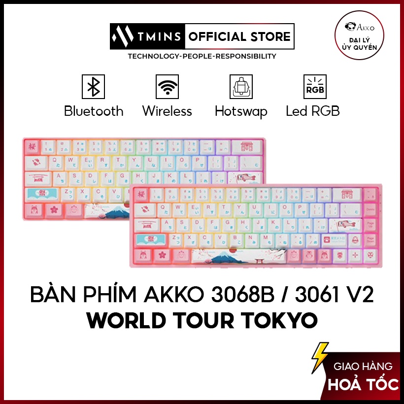 Bàn phím cơ AKKO 3068B / 3061 v2 World Tour Tokyo R2 RGB (Gateron switch / Foam tiêu âm / Pre-Lubed)