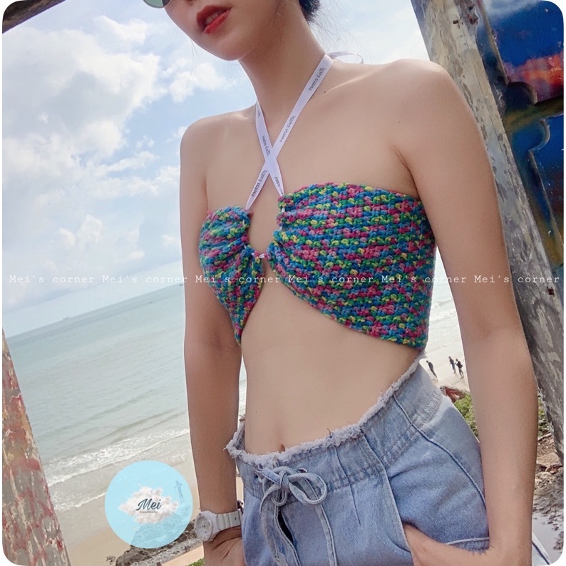 ÁO ỐNG CROPTOP LEN MÓC CỘT DÂY GỢI CẢM THỜI TRANG VER 2 MÀU LOANG