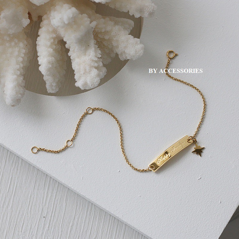 Lắc tay titan mặt chữ nhật Happy Forever phối sao 8 cánh không gỉ
