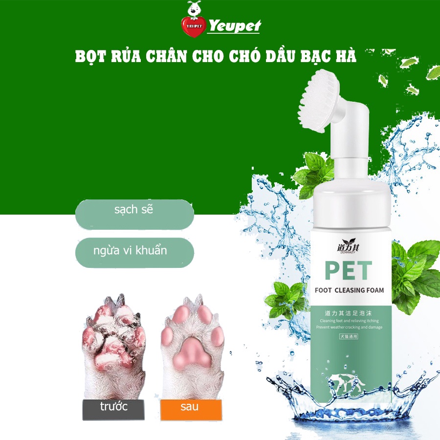 Bọt rửa chân cho chó mèo YEUPET chiết xuất tự nhiên làm sạch sâu và khử mùi hôi chân-150ml