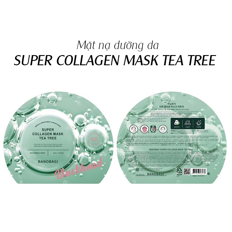 [CHÍNH HÃNG] Hộp 10 Mặt Nạ Dưỡng Ẩm, Ngừa Mụn Banobagi Super Collagen Mask Tea Tree Blackhead 10x30ml