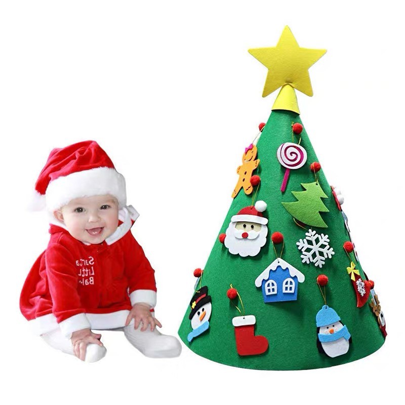 Miếng dán tường trang trí cây thông Xmas bằng vải dạ hình nón để bàn 75x52cm