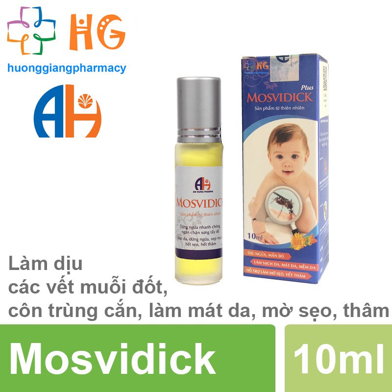 Lăn bôi muỗi đốt côn trùng cắn Mosvidick Plus Dịu ngứa Mẩn đỏ Làm sạch da Mát da Mềm da Làm mờ sẹo Vết thâm Dưỡng ẩm