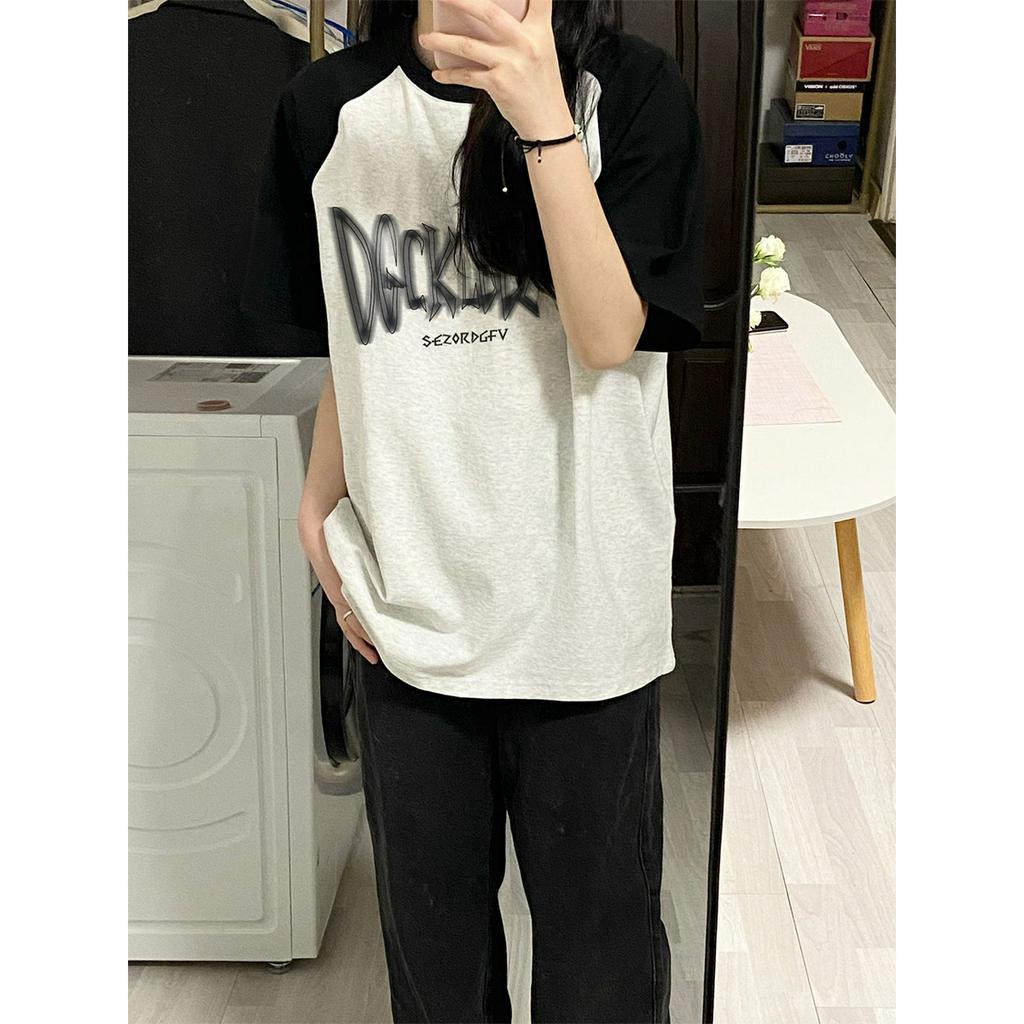 Xiaozhainv Áo Thun Tay Ngắn Dáng Rộng In Họa Tiết Kiểu Vintage Cá Tính Cho Nữ