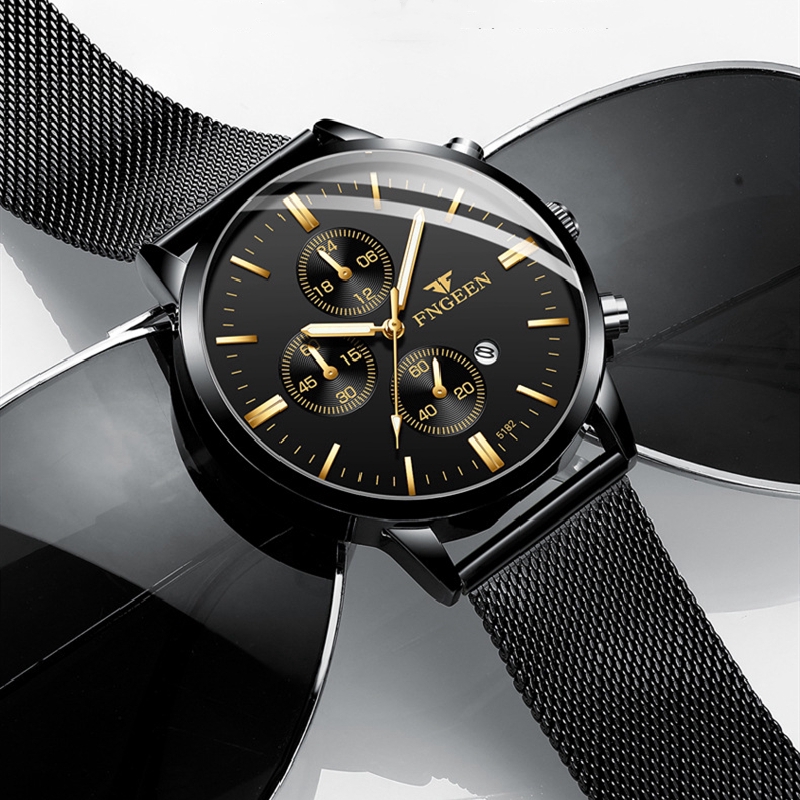 Đồng Hồ Quartz Fngeen 5128w Thiết Kế Dây Đeo Họa Tiết Lưới Cho Nam