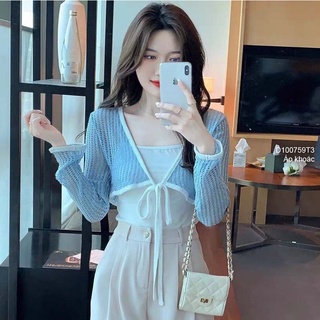 Áo khoác len mỏng croptop dây cột nơ dễ thương!