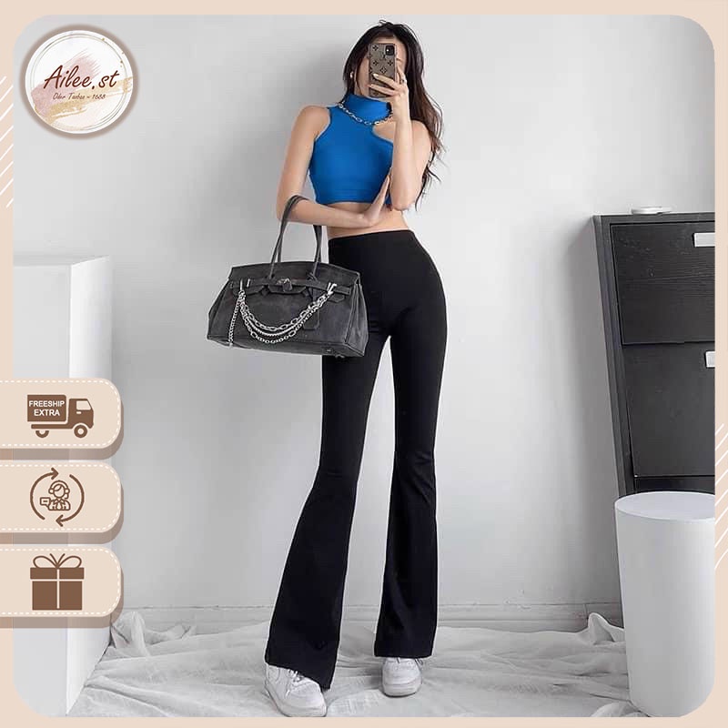 QNU 004 Quần Za.ra Tăm Ông Loe Nữ Legging Màu Đen Lưng Cao Co Dãn Bốn Chiều Siêu Hách Dáng Thời Trang Nữ Ailee