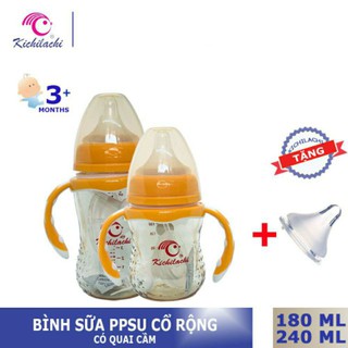 (Tặng kèm 1 núm ty) Bình sữa nhựa cao cấp PPSU cổ rộng KICHILACHI KICHI (Công nghệ Nhật).
