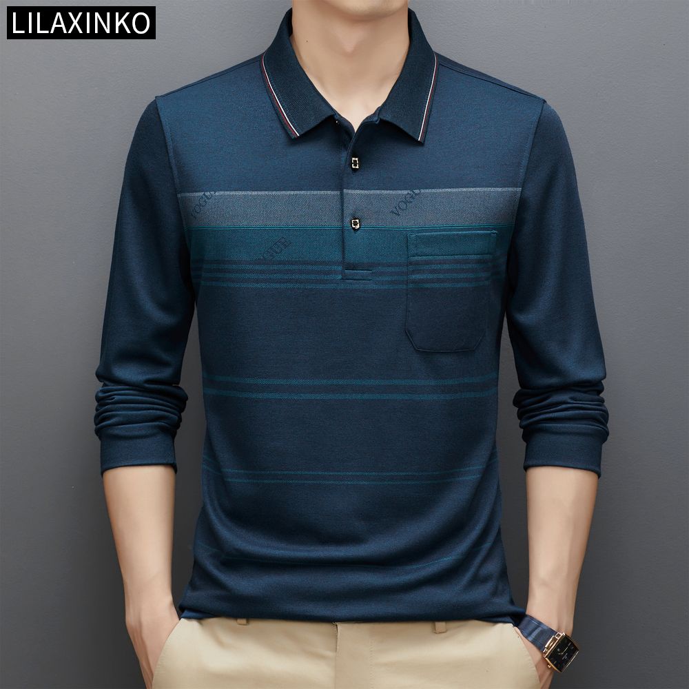 Áo Thun Polo Cotton Tay Dài Kẻ Sọc 3 Màu Thời Trang Thu Đông Cho Nam