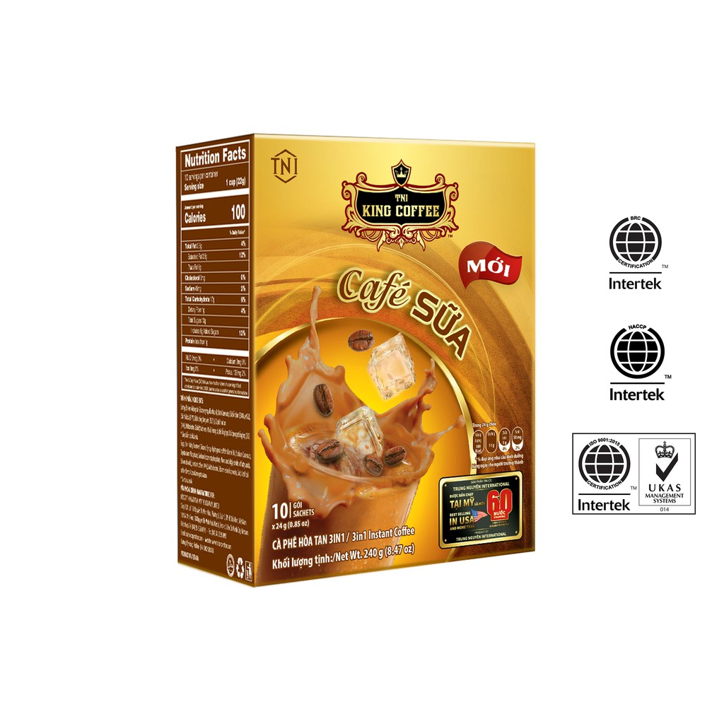 Cà Phê Sữa Hòa Tan 3IN1 KING COFFEE - Hộp 10 gói x 24g - logo bóng đá