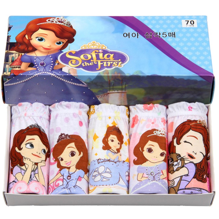 Set 5 quần lót bé gái Hàn Quốc 100% vải cotton thoáng mát, an toàn cho sức khỏe của bé mẫu Công Chúa Sofia The First