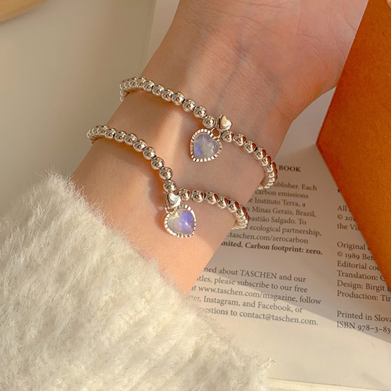 Vòng cổ/Vòng Tay Mặt Hình Trái Tim Đính Đá Mặt Trăng Kiểu Hàn Quốc Đơn Giản Xinh Xắn