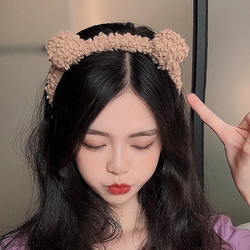 Cài Tóc Nhung Lông Phối Tai Gấu Bông Xinh Xắn Dễ Thương Cho Nữ