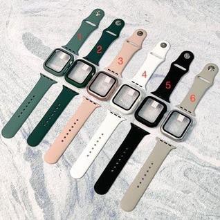 Combo ốp kính cường lực 9H và dây silicon cho Apple Watch đồng Hồ Thông Minh iWatch 1/2/3/4/5/6/SE size 38/40/42/44 mm