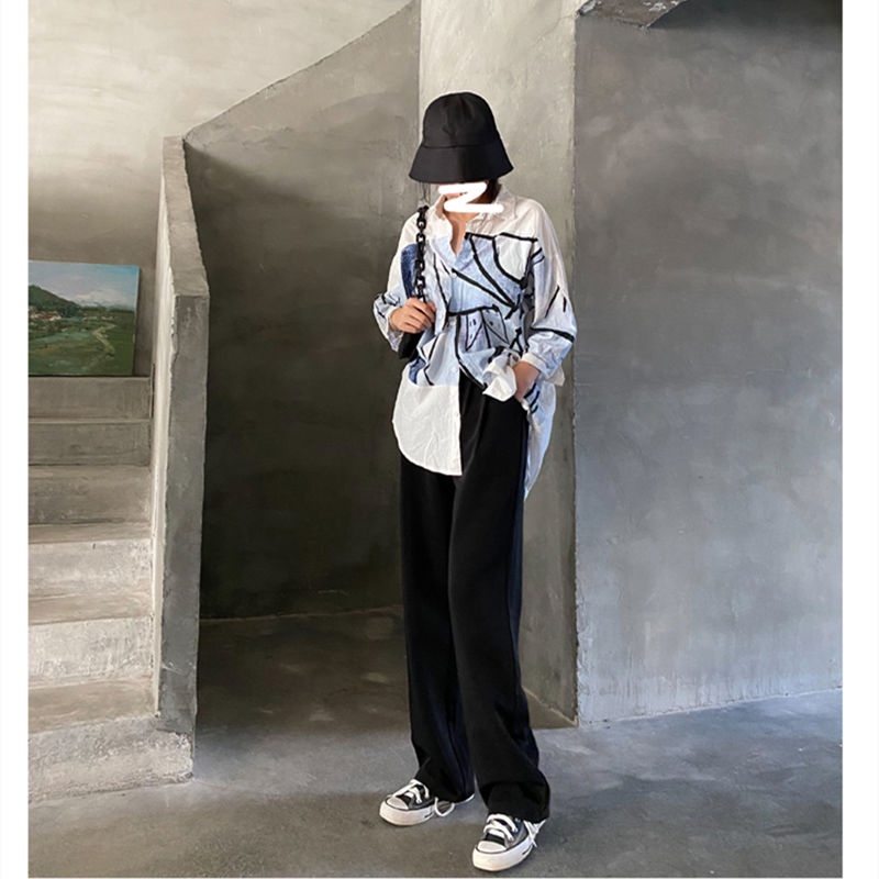 Quần dài IELGY lưng cao ống rộng màu đen/ màu trắng thời trang dành cho nữ