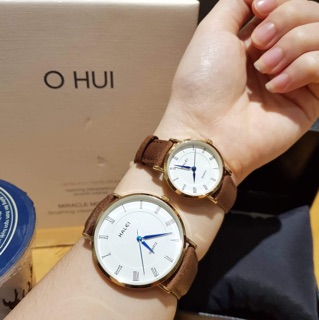 MỘT_ĐỔI_ MỘT TRONG 7 NGÀY- Căp đồng hồ đôi nam nữ  Halei dây da nâu kim xanh mặt trắng thanh lịch, sang trọng