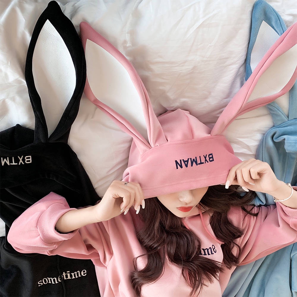 Áo Thun Sweater Dày Gắn Tai Thỏ Kiểu Hàn Quốc Thời Trang Mùa Đông Cho Học Sinh