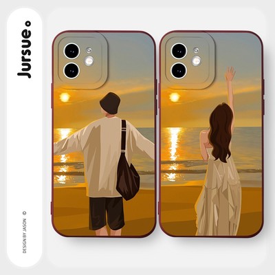 Ốp điện thoại JURSUE in hoạt hình couple cho iPhone 16 15 14 13 12 11 Pro Max SE 2020 X XR XS ip 8 7 Plus Y2278