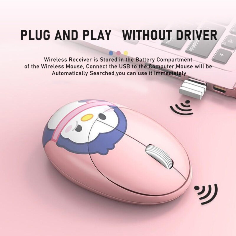 Chuột không dây kiểu dáng hoạt hình dễ thương tích hợp đầu thu 2.4GHz