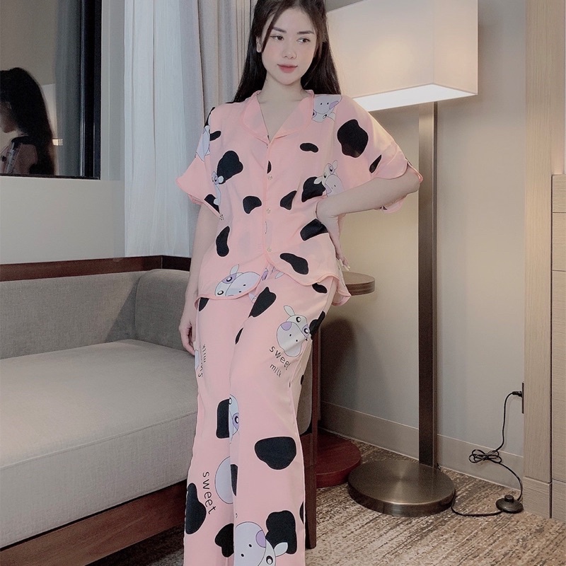 Đồ bộ pijama, bộ lụa măc nhà satin cao cấp cánh dơi hoạ tiết dễ thương