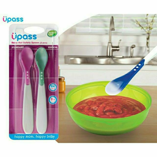 Set 2 thìa mềm báo nóng (báo nhiệt) Upass (Thái Lan) cho bé ăn dặm từ 6 tháng