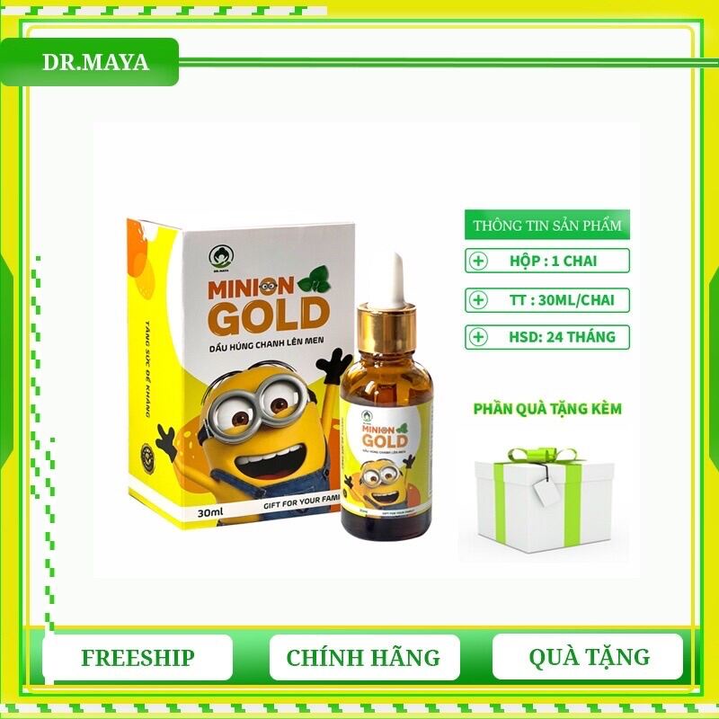 Tinh Dầu Húng Chanh Minion 30ml( Mẫu Mới) Tinh Dầu Húng Chanh Lên Men Minion Gold - Hết Đờm - Ho - Khò Khè - An Toàn