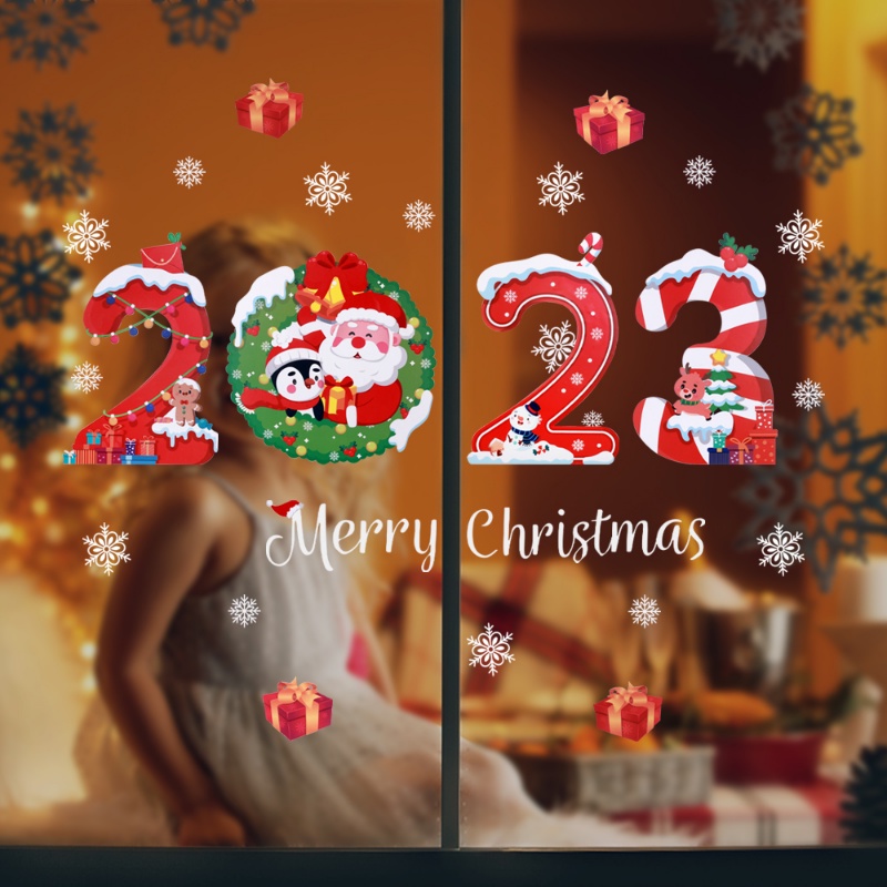Miếng Dán Cửa Kính Bằng PVC Họa Tiết Giáng Sinh / Ông Già Noel / Hoa Tuyết Trang Trí Nhà Cửa
