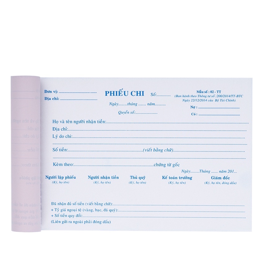 Phiếu chi 2 liên khổ 13 x 19 giấy cacbon 100 tờ