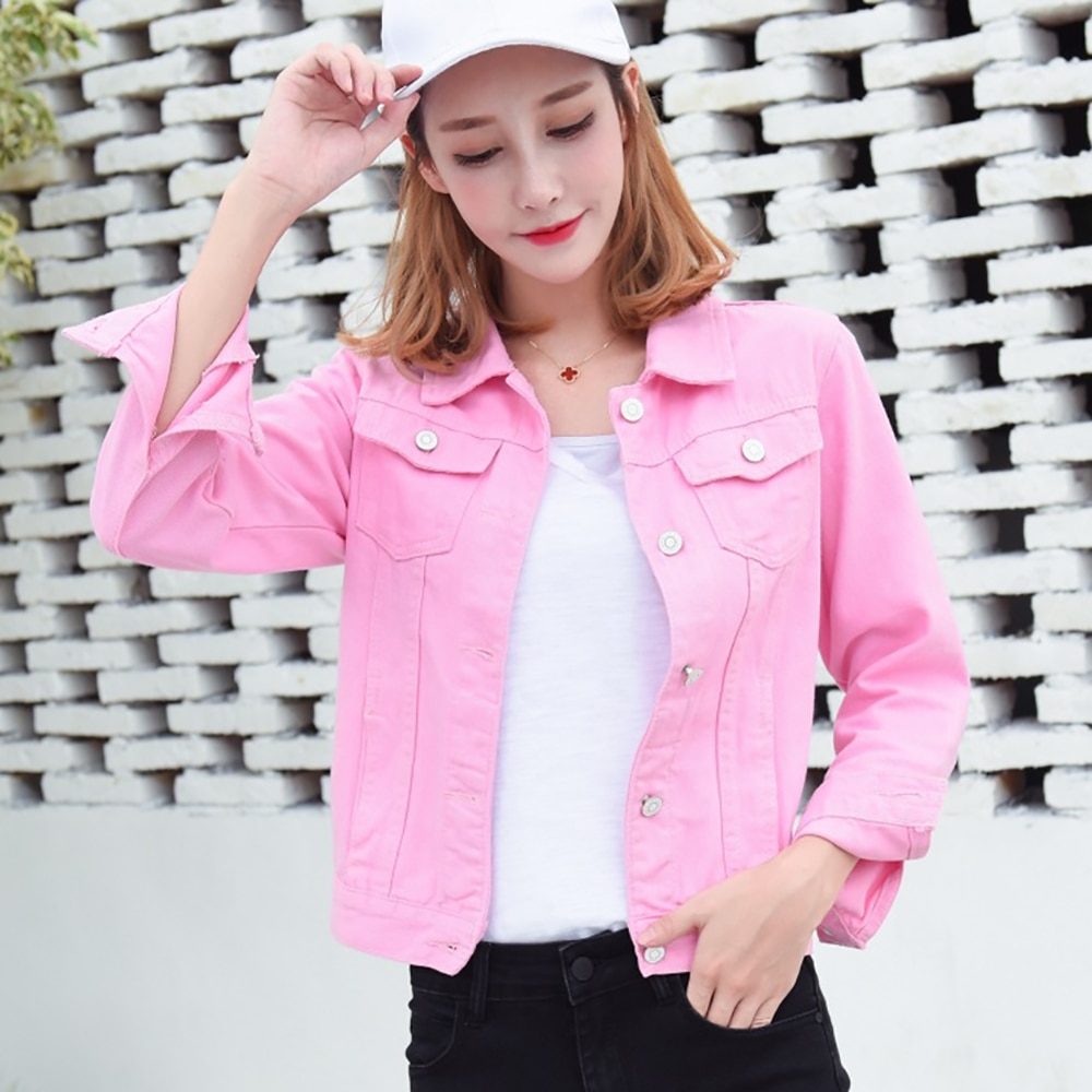 Áo Khoác Denim Tay Dài Dáng Ôm Màu Sắc Ngọt Ngào Thời Trang Mùa Xuân