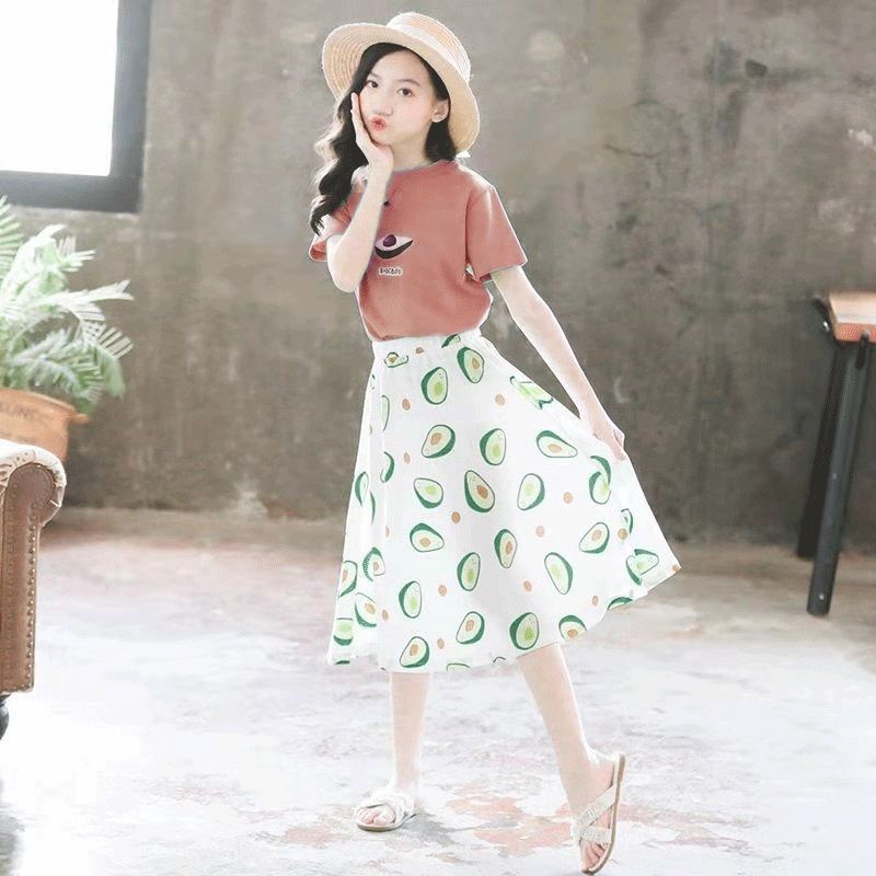 Bộ Áo Thun Cotton + Chân Váy Thời Trang Mùa Hè Kiểu Mới Dành Cho Bé Gái 8-10-12-13-15 Tuổi