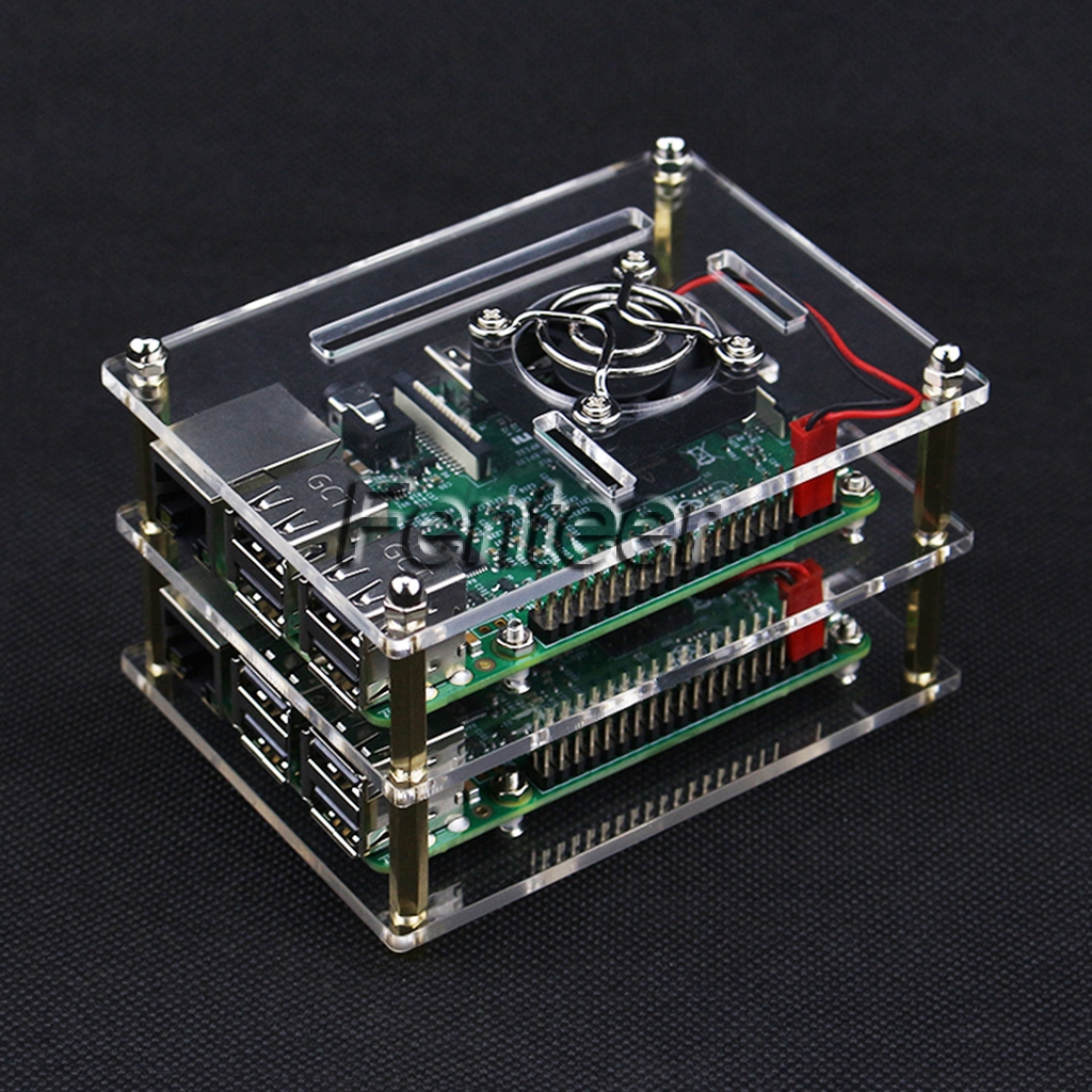 Hộp Đựng Chuyên Dụng Cho Raspberry Pi 3 2 B + 2 Lớp Kèm Quạt Tản Nhiệt