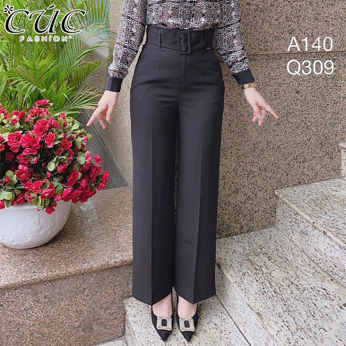 Quần baggy nữ công sở cao cấp Cúc Fashion Q309 quần bagy xuông đai vải