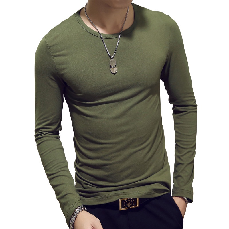 Áo thun nam dài tay cổ tròn màu trơn size M-3XL