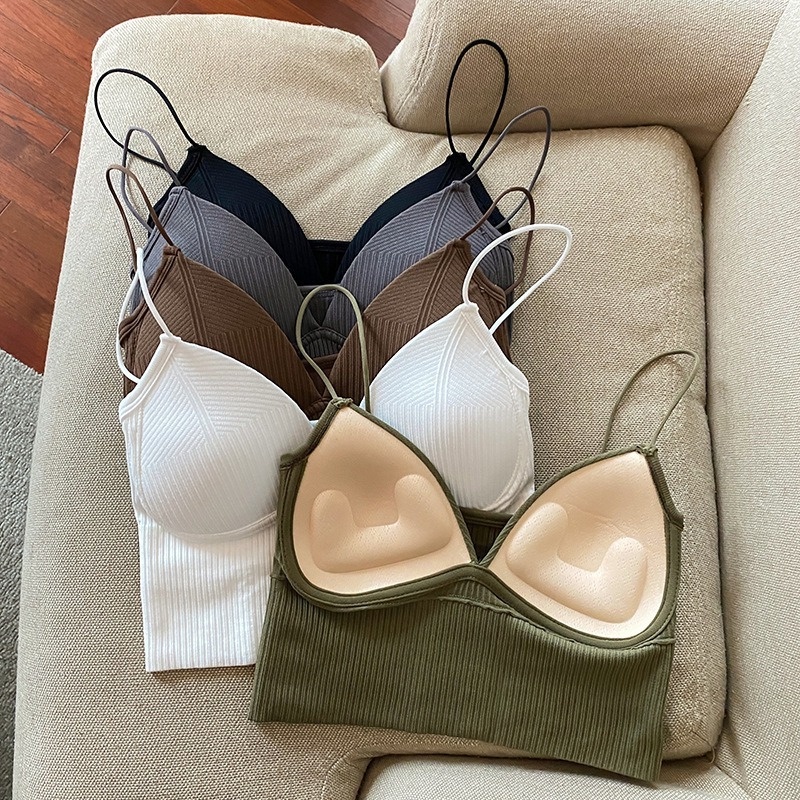 Áo Croptop Cổ Chữ V Cúp Ngực Nhỏ Ôm Ngực / Gân Không Gọng Thép Gợi Cảm Kiểu Pháp
