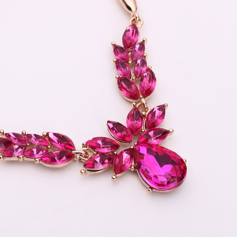 Bộ Vòng cổ + Bông Tai Đính Đá Hình Lá Cho Nữ