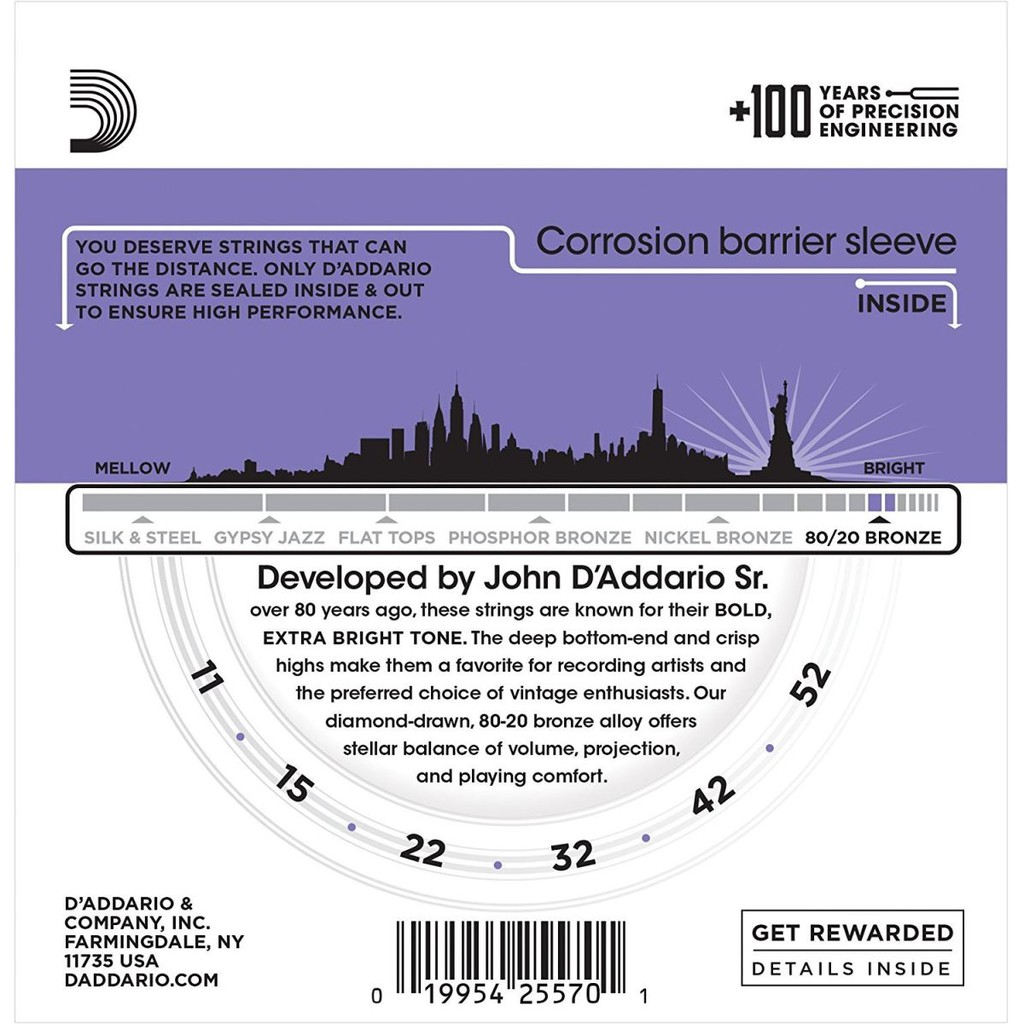 DÂY GUITAR D'ADDARIO  80/20 ACOUSTIC 11-52 EJ13 -Việt Thương Music
