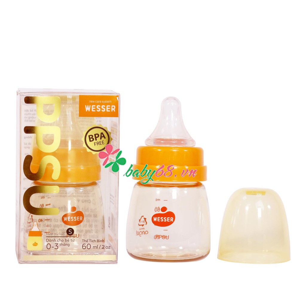 Bình sữa Wesser kháng khuẩn cao cấp PESU mẫu mới 60ml/140ml/160/180/250ml