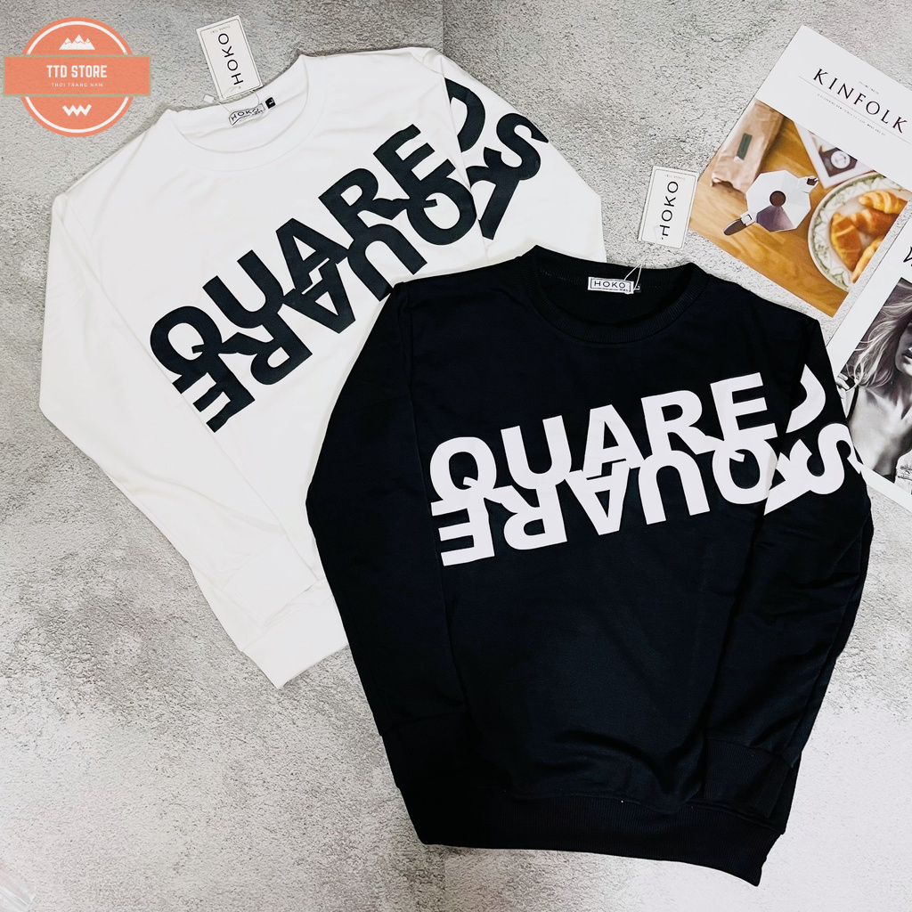 Áo nỉ sweater nam nữ dài tay in họa tiết chữ DSQUARE, chất vải mềm mịn giữ ấm co giãn tốt, áo đôi thu đông hot trend