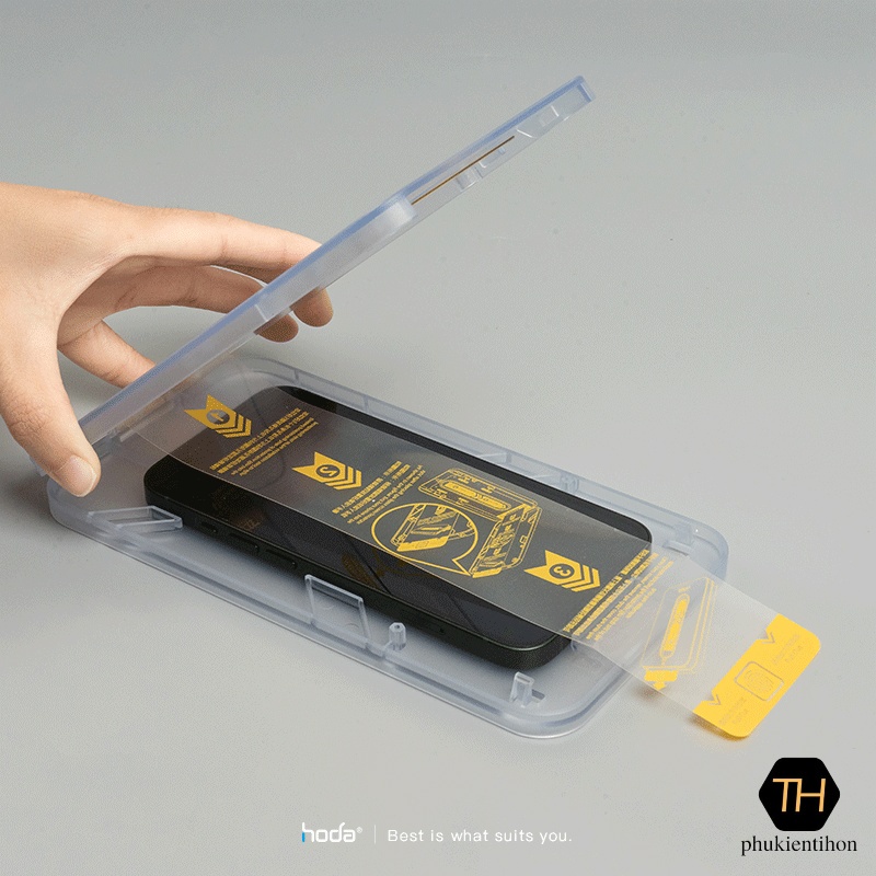 Dán Cường Lực iPhone 15 Pro Max/ 15 Pro/ 14 Pro Max/ 14  Pro HODA 2.5D Full Kèm Khung Dán Trong Suốt - Hàng Chính Hãng