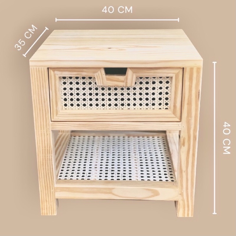 Tủ đầu giường Dwood gỗ thông kết hợp mây đan 1 hộc tủ