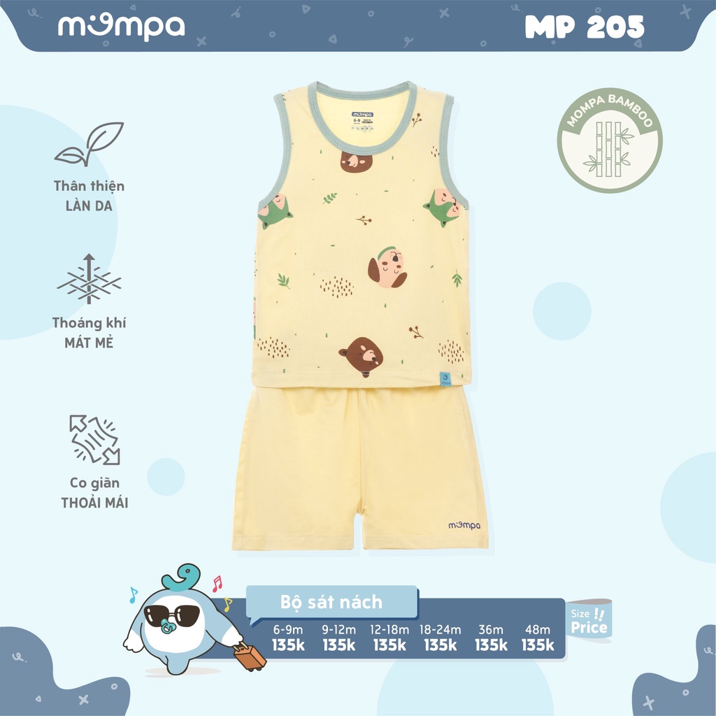Bộ sát nách trẻ em Mompa MP205 - Chất vải Bamboo thoáng mát - 3 màu cho bé 6-36M