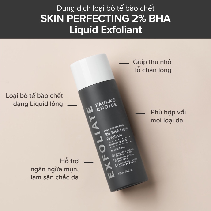 ✅ [CHÍNH HÃNG] Tẩy da chết hóa học- Paula's Choice Skin Perfecting 2% BHA Liquid Exfoliant