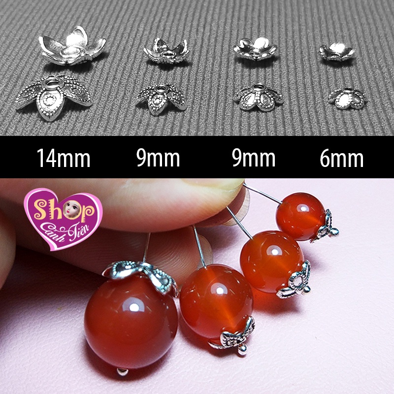 Gói 30 Mũ Hoa Kim loại Sáng Đẹp Mạ Bạc Hình Hoa Mai 5 Cánh - Hạt chặn trang trí Thủ công