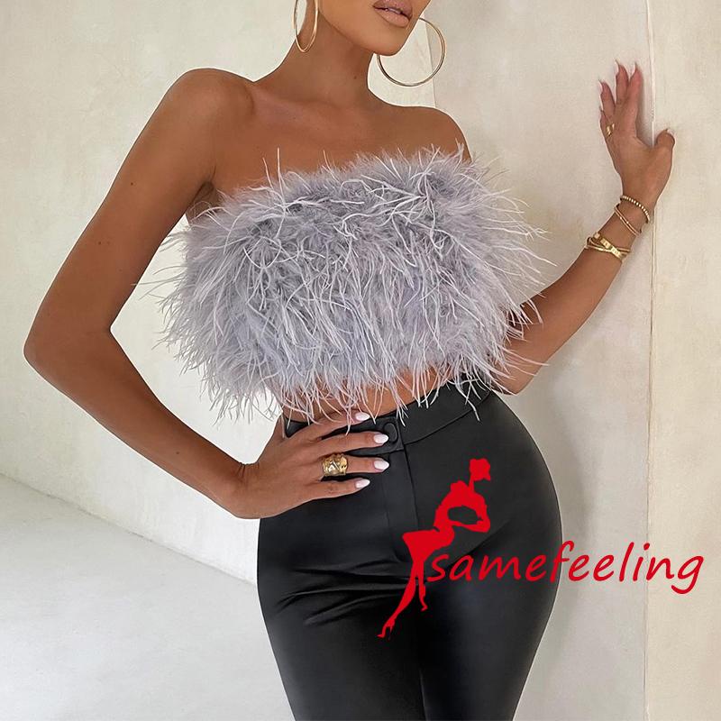 Sf Áo Không Tay Lông Vũ Màu Trơn Hở Lưng Dáng Ôm Gợi Cảm Cho Nữ