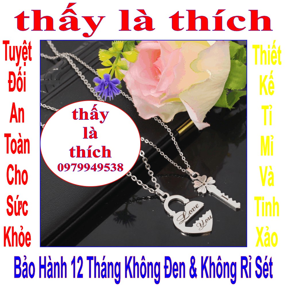 Dây chuyền cho cặp đôi khắc chữ Love You & chìa khóa tình yêu cỏ 4 lá - Giá bán như trên là 1 cặp = 2 sợi mặt như hình