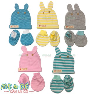 [CHẤT ĐẸP] BỘ NÓN BAO TAY BAO CHÂN CHO BÉ SƠ SINH THUN COTTON CO DÃN