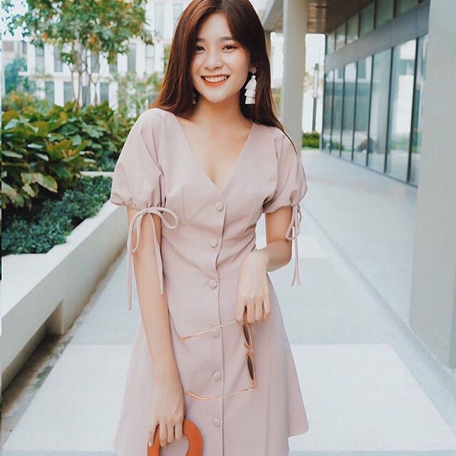 Đầm hồng tay nơ { HOT 2020 } sale 50% xả kho