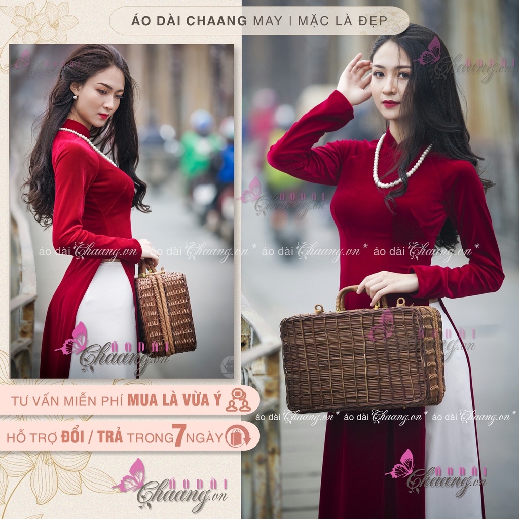 ÁO DÀI NỮ NHUNG ĐỎ MAY SẴN ĐẸP CHẤT VẢI CAO CẤP CO GIÃN TỐT TA21